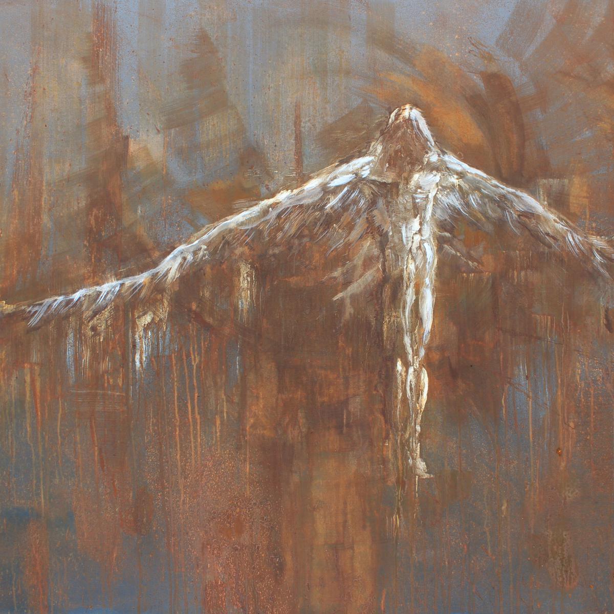 Le corbeau blanc : technique mixte sur toile 162x130cm